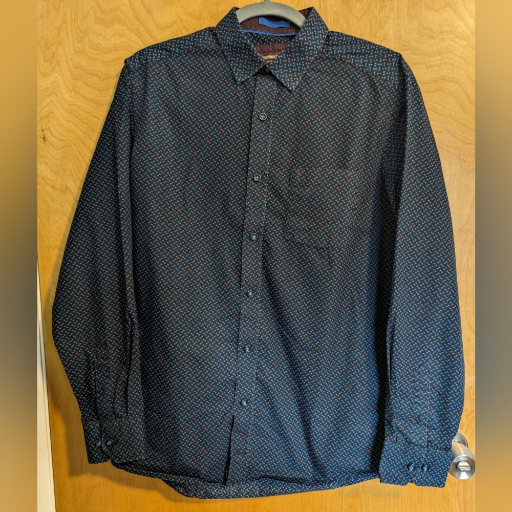 Johnston& Murphy Shirt Mens Medium Blue Squares Flip Cuff Button Up Long